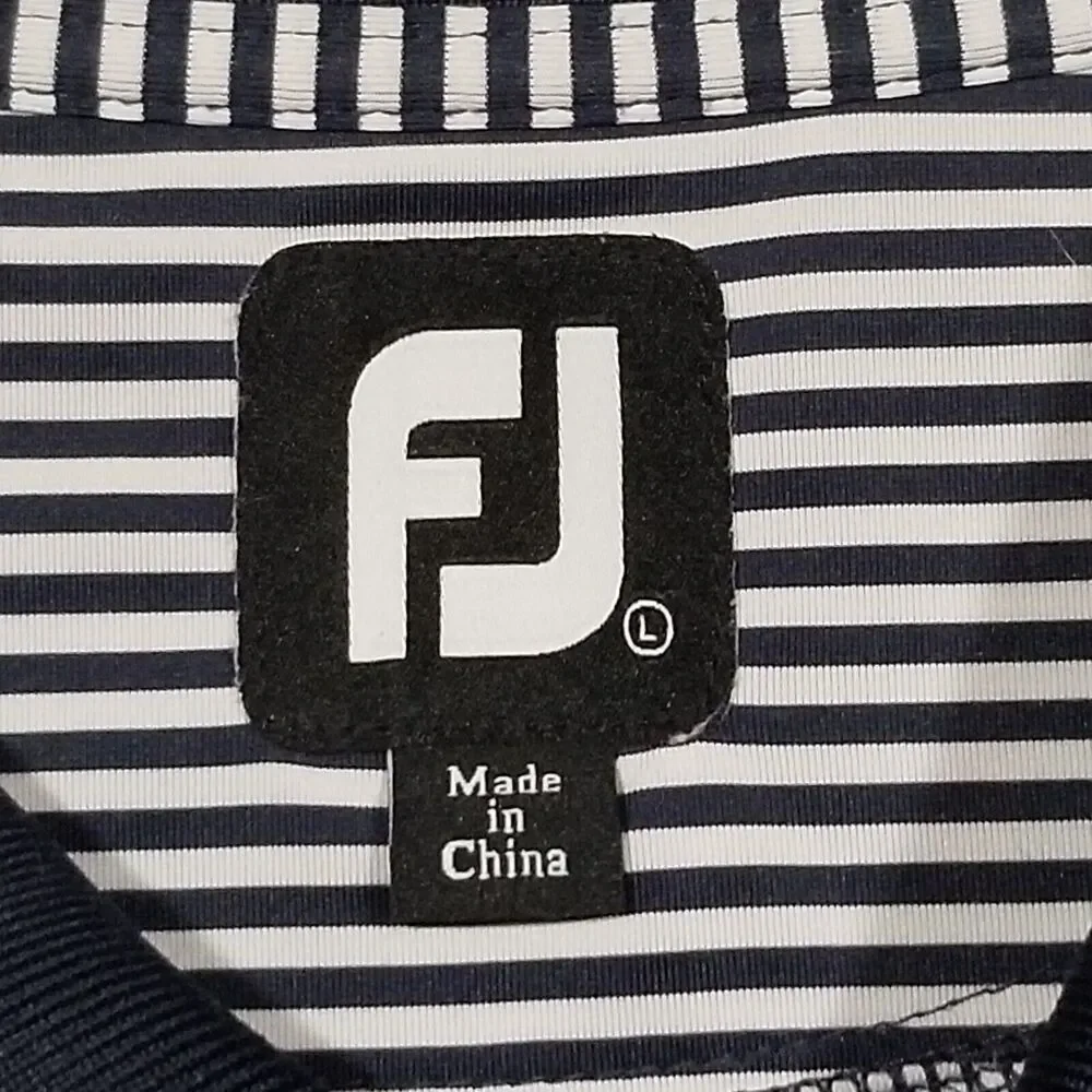 FOOT JOY FJ Mens Size L Navy Blue White Striped Short Sleeve Polo Shirt Golf
